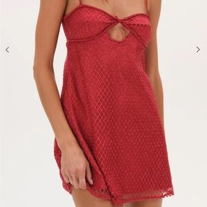 For Love and Lemons Glitter Slip Dress Red
